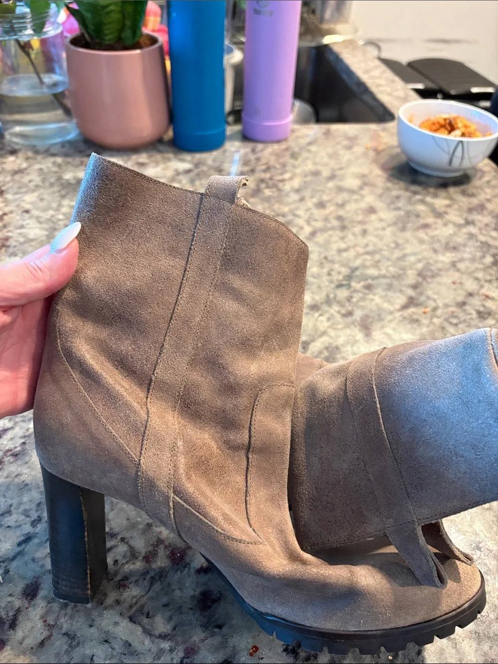 Michael Kors Taupe Suede Mid-Calf Heeled Boots